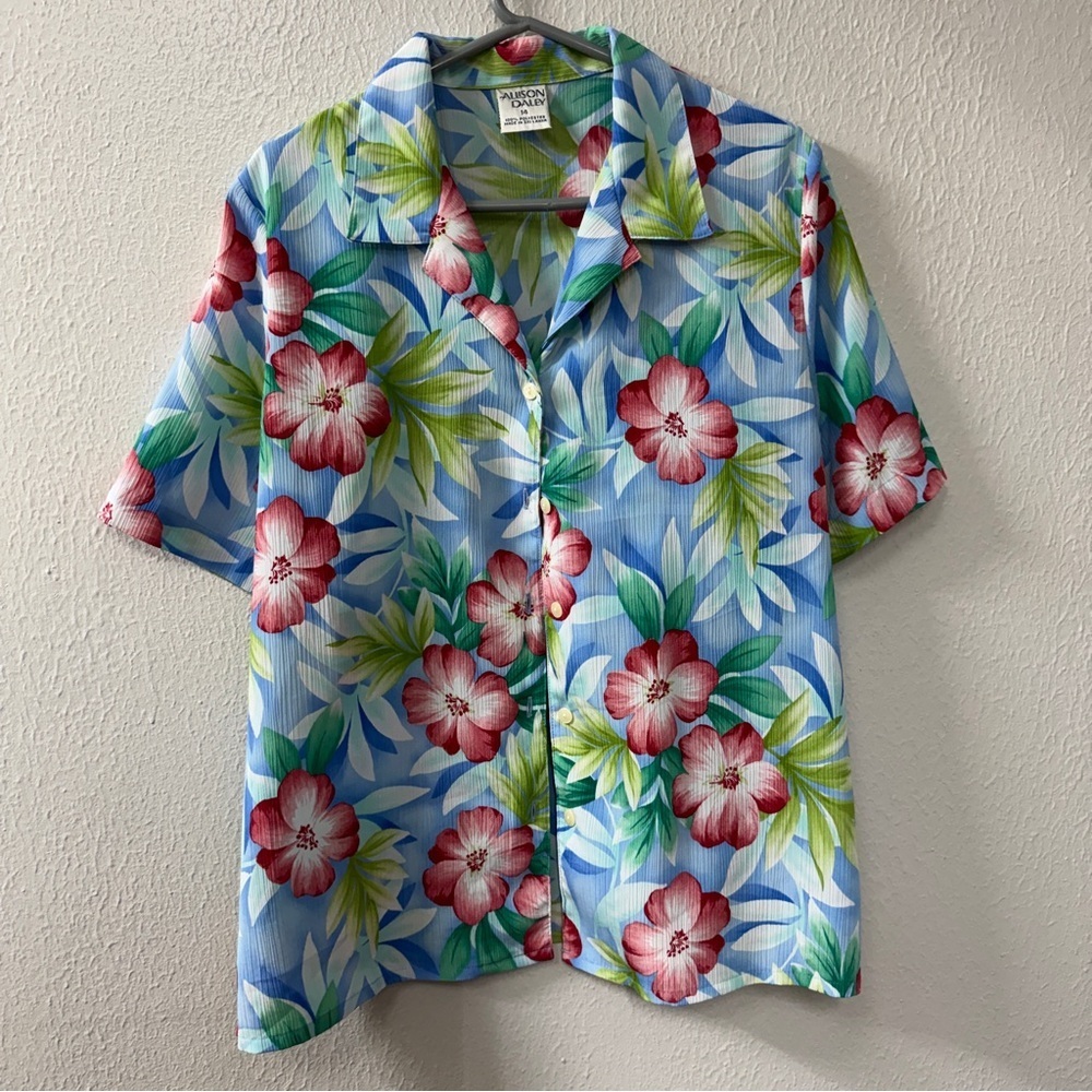 Allison Daley Floral Blouse in Blue, Green and Pink